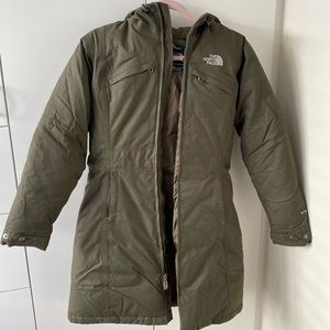 North face puffer long Xs Winter jump down parka coat green zipper vintage